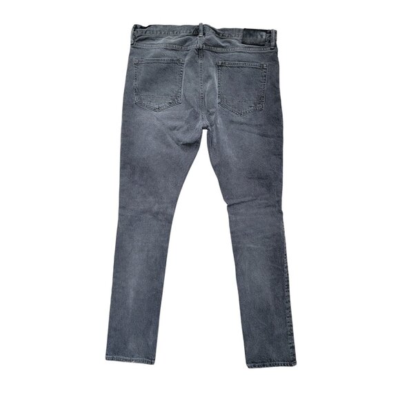 AllSaints Bannock Cigarette Black Denim Distressed Button Fly Jeans Men's W36 - Picture 2 of 10